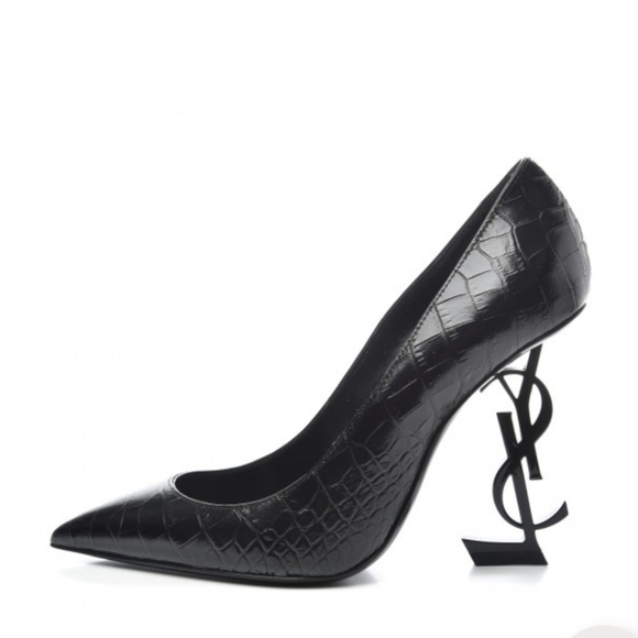 Saint Laurent Opyum 85 YSL Heel Black Calfskin Crocodile Pump Size 9.5 US - Picture 1 of 6